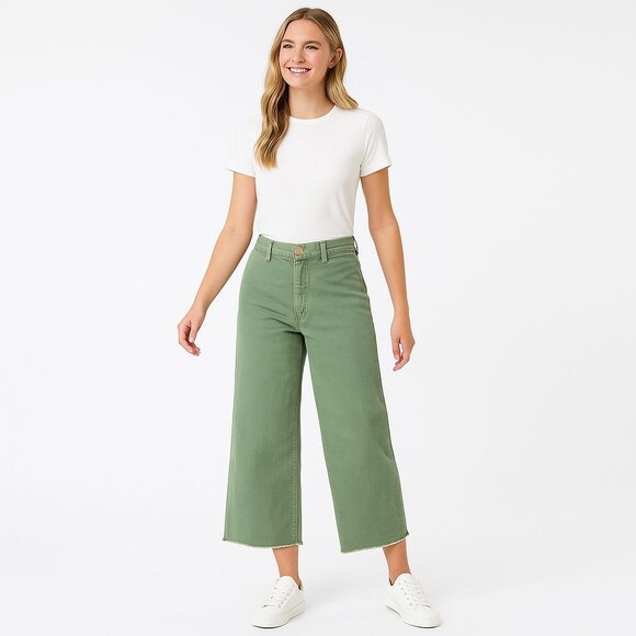 Zara Size 4 Cropped High Rise Wide-Leg Jeans Mint Green - Picture 1 of 12